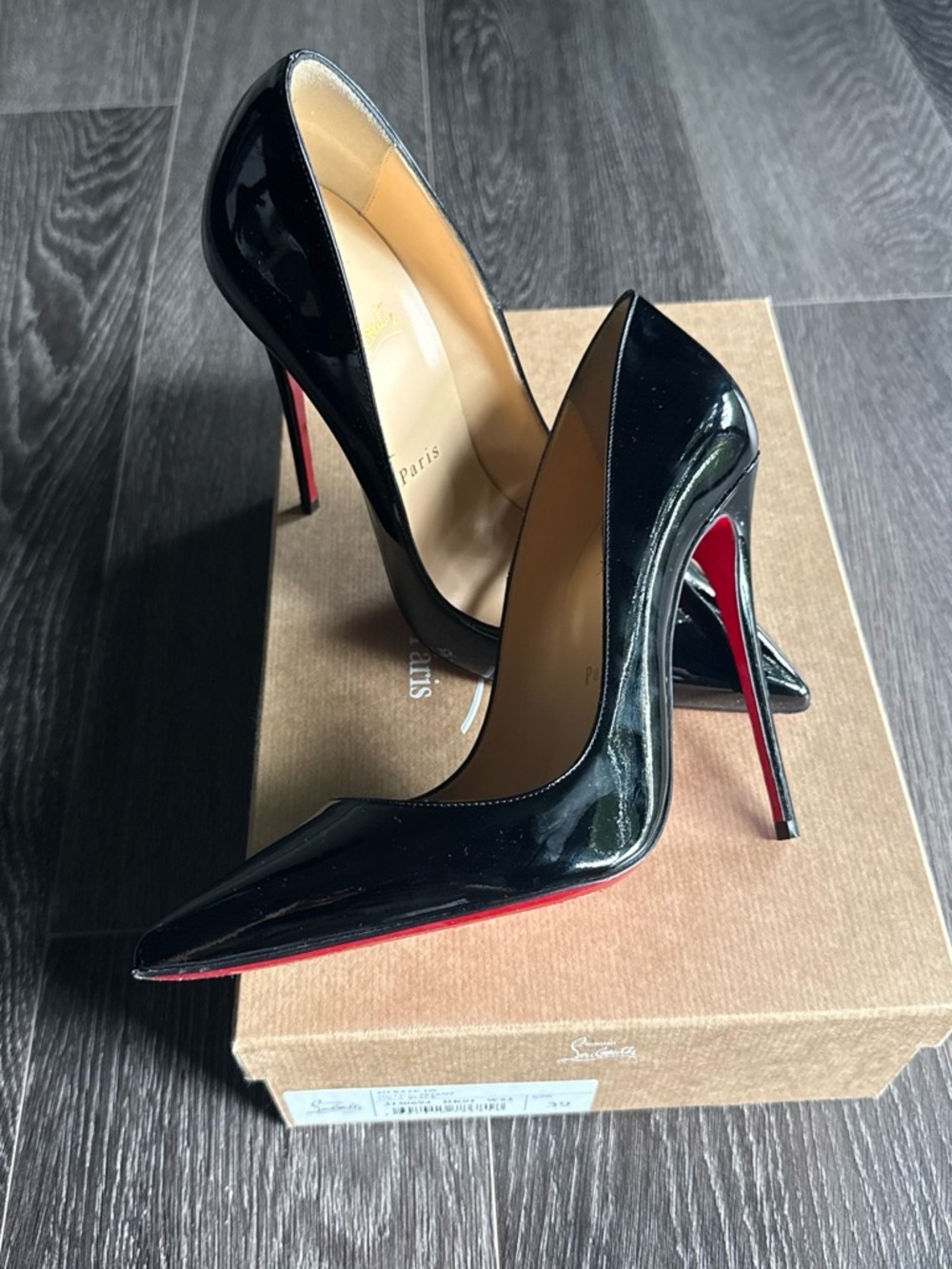 Christian Louboutin Black Patent Pointed-Toe Stiletto Pumps with Red Soles